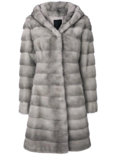 Liska Valencia Hooded Fur Coat In Grey