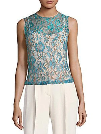 Msgm Floral Lace Tank Top In Light Blue