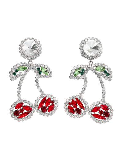Alessandra Rich Cherry-charm Crystal-embellished Earrings In Silver