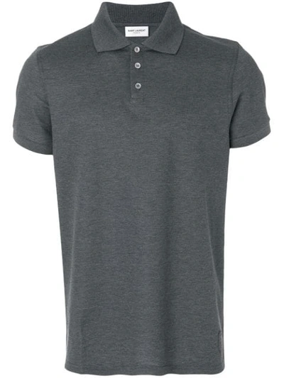 Saint Laurent Logo-embroidered Cotton Polo Shirt In Grey