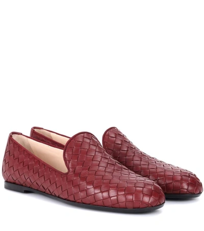 Bottega Veneta Intrecciato Leather Loafers In Tomato Red