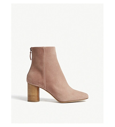 Sandro Sacha Suede Heeled Ankle Boots In Vieux Rose