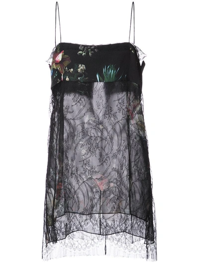 Adam Lippes Floral Print And Lace Detail Sheer Camisole - Black