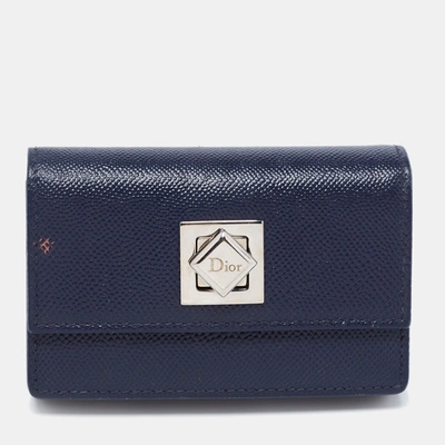 Pre-owned Dior Navy Blue Leather Turn Me Gusset Card Case