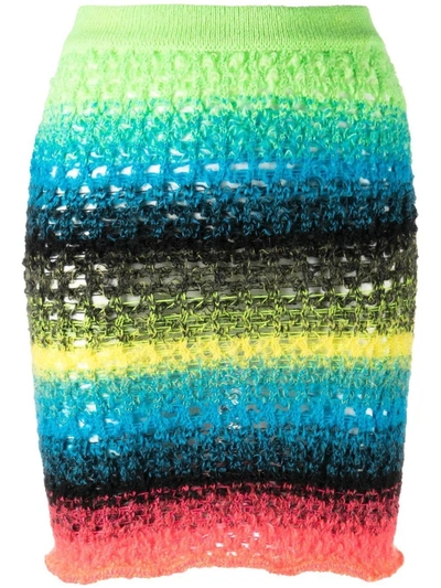Agr Horizontal-stripe Crochet Miniskirt In Green