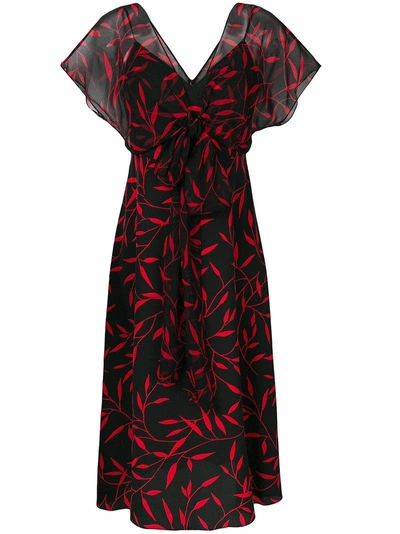 Diane Von Furstenberg Leaf Print Empire Waist Dress In Shelton Blk