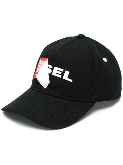 Diesel Reworked Logo Baseball Hat In Black