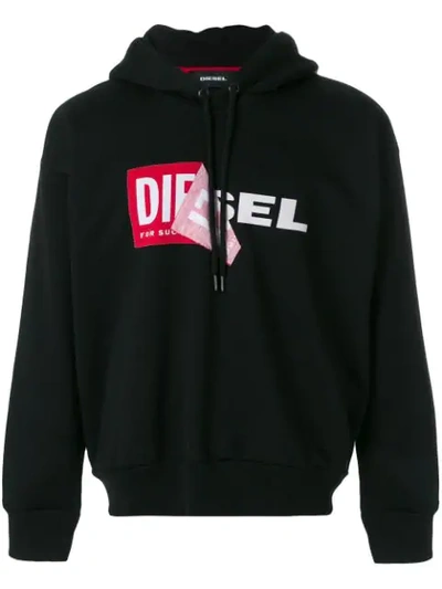 Diesel Logo Cotton Jersey Sweatshirt Hoodie In Black