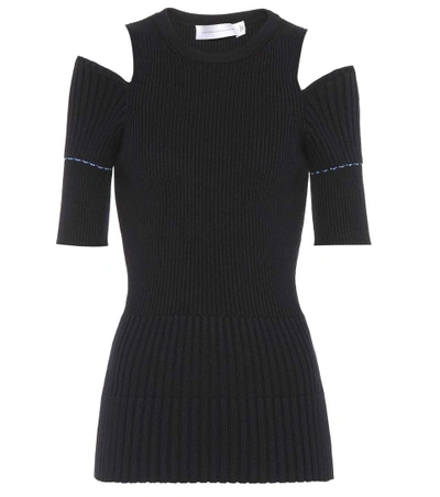 Victoria Beckham Ribbed Wool Top In Blue