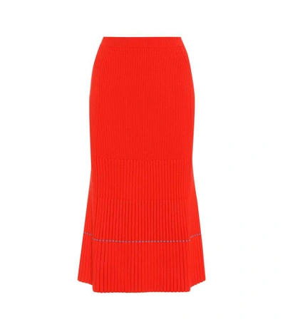 Victoria Beckham Ribbed Wool Skirt In Red