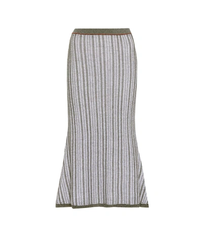 Victoria Beckham Striped Wool And Cotton Skirt In Blue