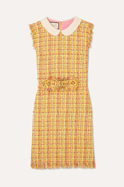 Gucci Yellow Multicolor Frayed Tweed Mini Dress