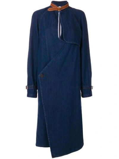 Jw Anderson Leather-trimmed Cotton And Linen-blend Denim Coat In Dark Denim