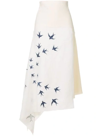 Jw Anderson J.w. Anderson Swallow Embroidered Patchwork Skirt In White