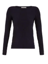 Vince Boat-neck Ribbed-knit Top In Navy