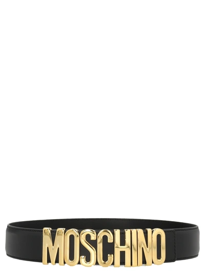 Moschino Gold Logo Belt In Black