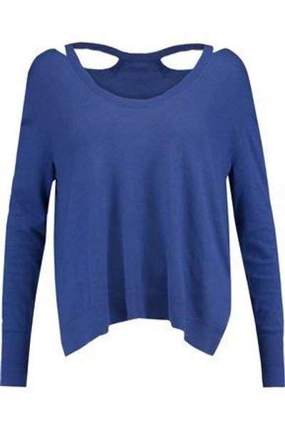Halston Heritage Woman Cutout Stretch-knit Sweater Blue