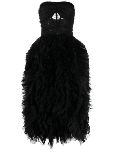 Maria Lucia Hohan Katniss Strapless Corset Ruffle-skirt Midi Dress In Black