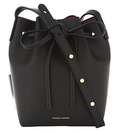 Mansur Gavriel Mini Mini Leather Bucket Bag In Black/flamma