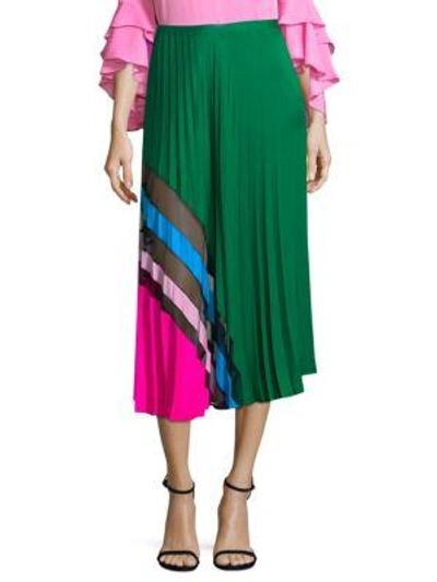 Milly Accordion Pleat Maxi Skirt In Emerald Multi
