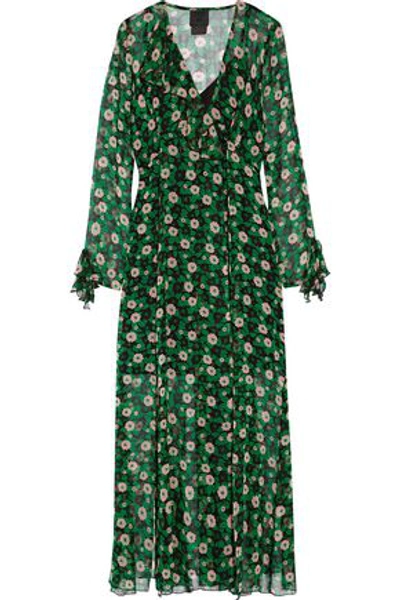 Anna Sui Woman Ruffle-trimmed Floral-print Silk-georgette Wrap Dress Leaf Green