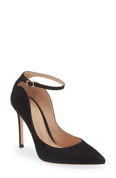 Gianvito Rossi Curve Ankle Strap Pointed Toe Pump In Black