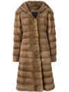 Liska Valencia Hooded Fur Coat In Brown
