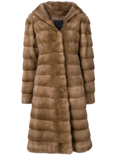 Liska Valencia Hooded Fur Coat In Brown
