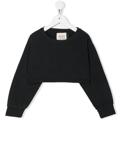 Douuod Kids' Cropped Long-sleeve Sweatshirt In Black