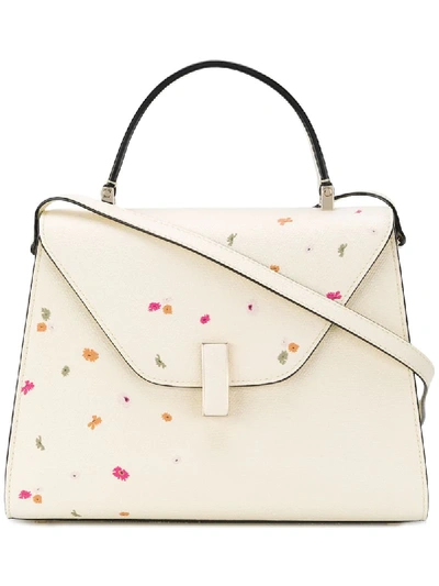 Valextra Iside Medium Floral Leather Top-handle Bag In White