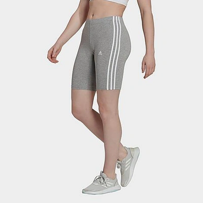 Adidas Originals Essential 3-stripes Bike Shorts In Medium Grey Heather/white