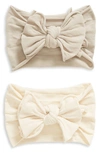 Baby Bling Babies' 2-pack Bow Headbands In Oatmeal Mushroom