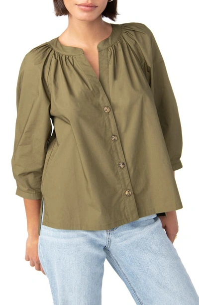 Sanctuary Women's Cotton 3/4-sleeve Button-front Blouse In Dark Green