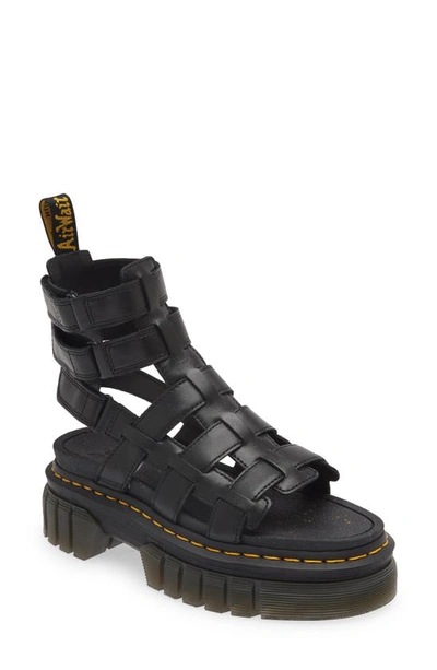 Dr. Martens' Ricki Nappa Lux Leather Platform Gladiator Sandals In Schwarz