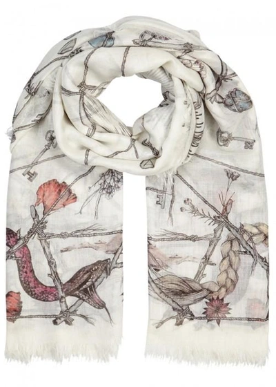 Alexander Mcqueen Ivory Printed Silk Blend Scarf