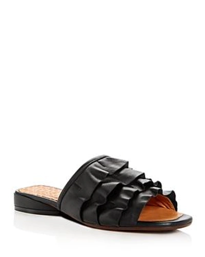 Chie Mihara Women's Volante Leather Ruffle Slide Sandals In Black