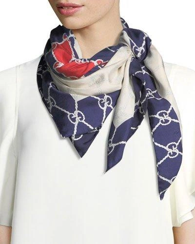 Gucci Foulard Sailor Knot Scarf In White/blue