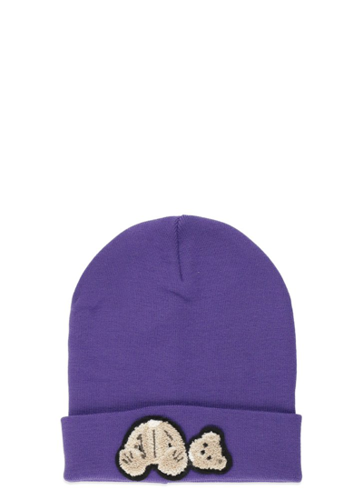 Palm Angels Teddy Bear Logo-embroidered Beanie In Purple