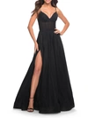 La Femme Corset Sheer Bodice Tulle A-line Dress In Black