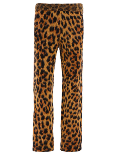 Palm Angels Brushed Knit Animalier Track Pants In Brown