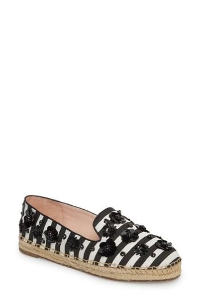 Kate Spade Leigh Embellished Espadrille Flat In Black/ White Striped