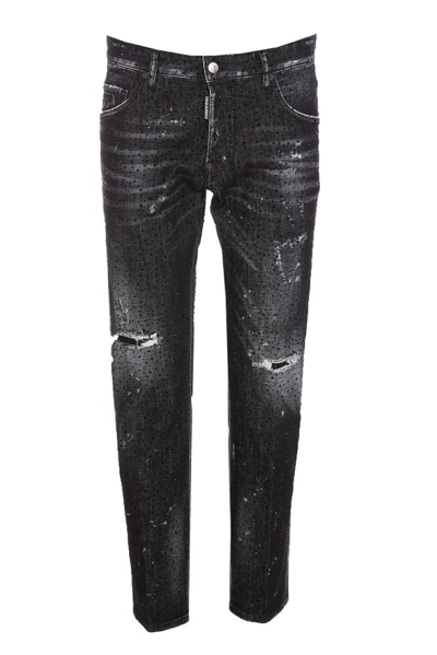 Dsquared2 Skater Rhinestone-embellished Skinny Jeans In Black
