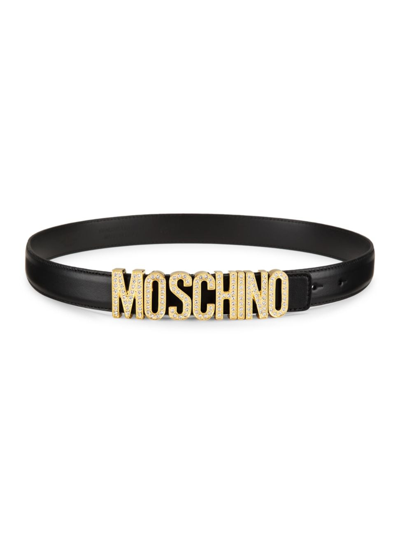 Moschino Women's Leather Logo Belt In Black