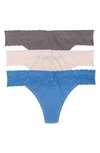 Natori Bliss Perfection Thongs, Set Of 3 In Shell/ Gunmetal/ Berry Blue