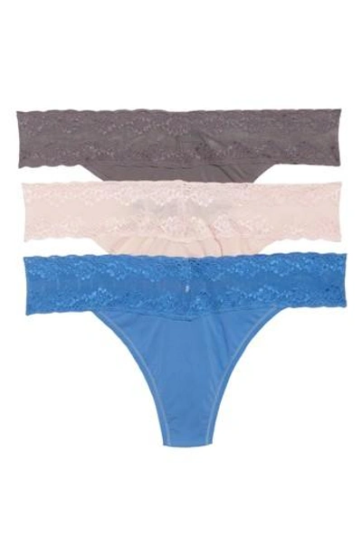 Natori Bliss Perfection Thongs, Set Of 3 In Shell/ Gunmetal/ Berry Blue