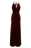 Jenny Yoo Sullivan Velvet Cowl Neck Gown In Dark Berry