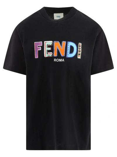 Fendi Kids' Logo Printed Crewneck T-shirt In Black