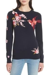 Ted Baker Auroraa Bird Blossom Embroidered Sweater In Dark Blue