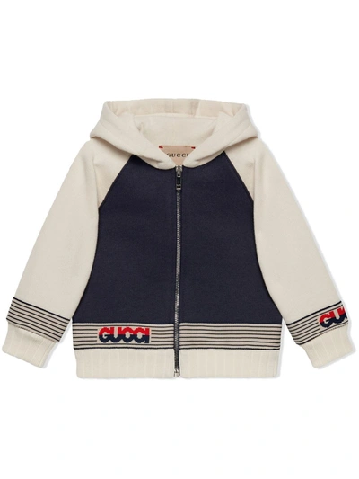Gucci Babies' Logo-knit Cotton-jersey Hoody 6-36 Months In Blue Marine