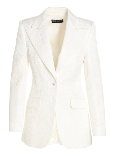 Dolce & Gabbana Turlington Floral Jacquard Blazer In White